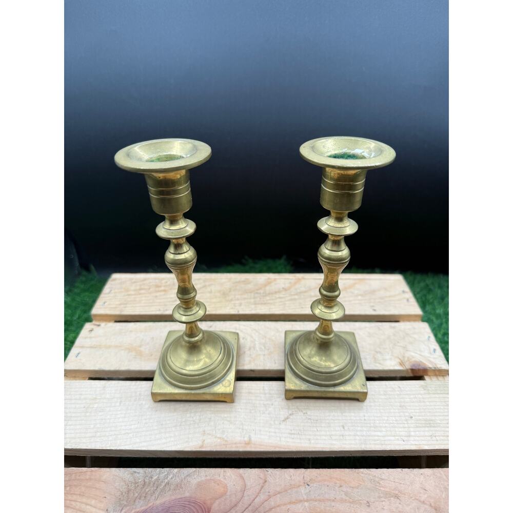 Pair of 2 Vintage Solid Brass Altar Candle Holders - great condition